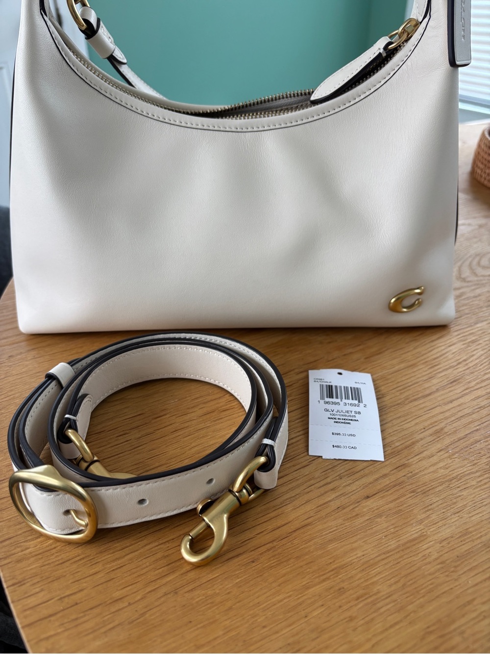 Coach Pebble Leather Shoulder Bag in Chalk with Gold Hardware